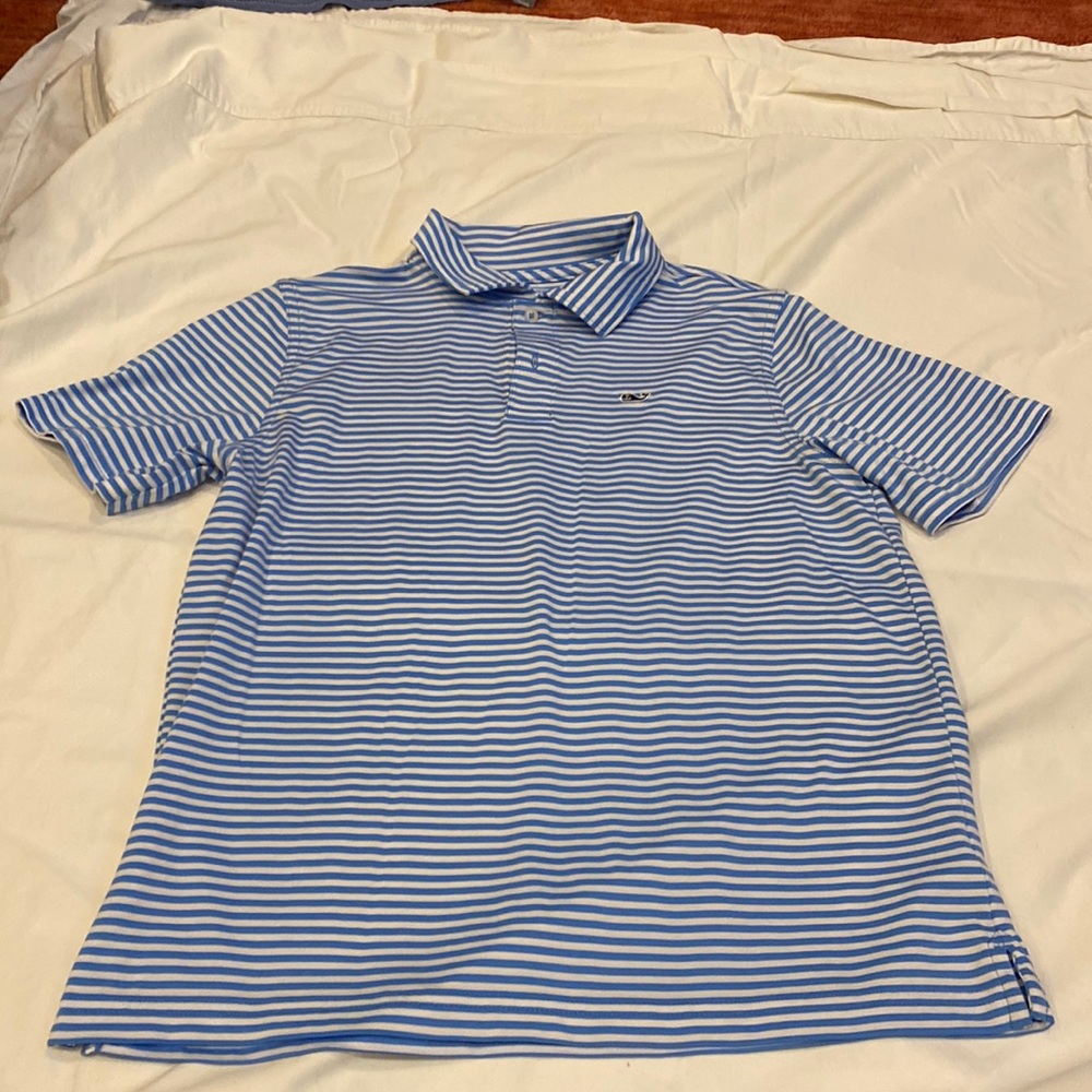 Vineyard Vines polo. Blue/white striped.